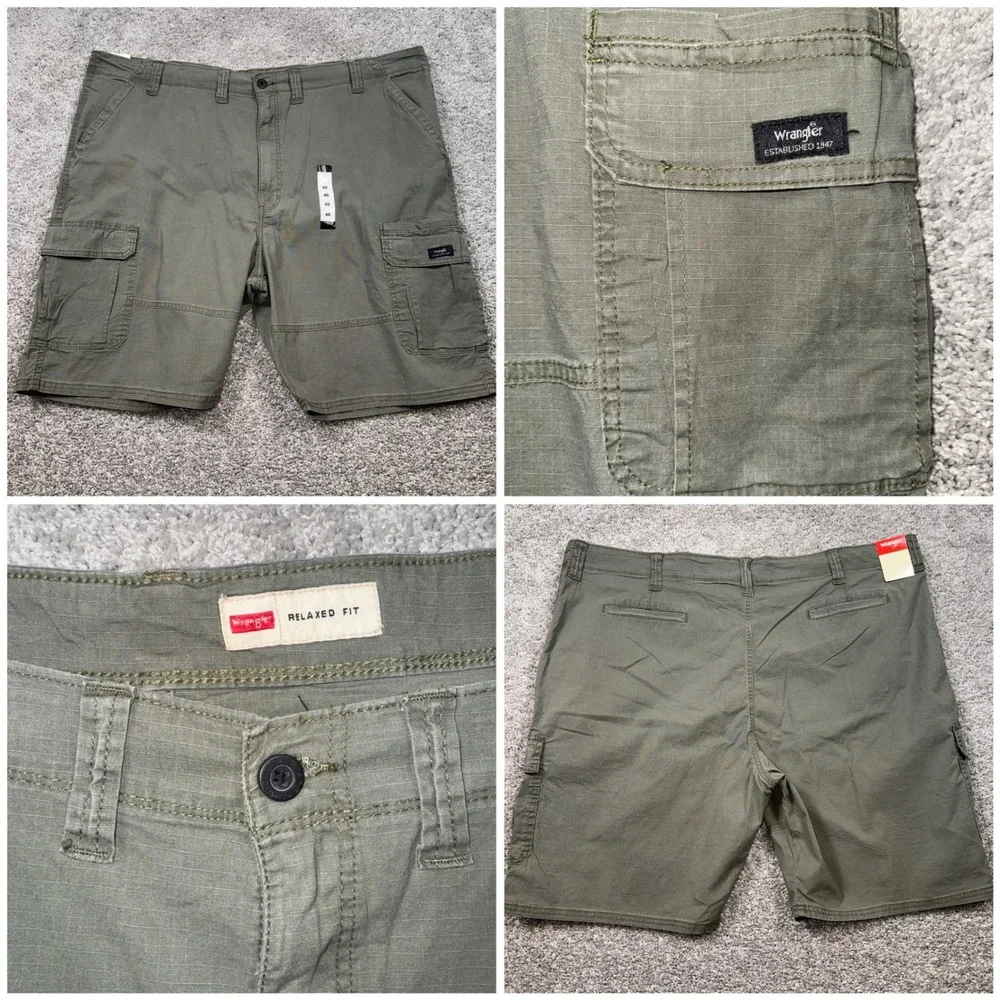 Wrangler Authentics Cargo Shorts Mens Relaxed Fit Stretch Olive Green 48 NEW